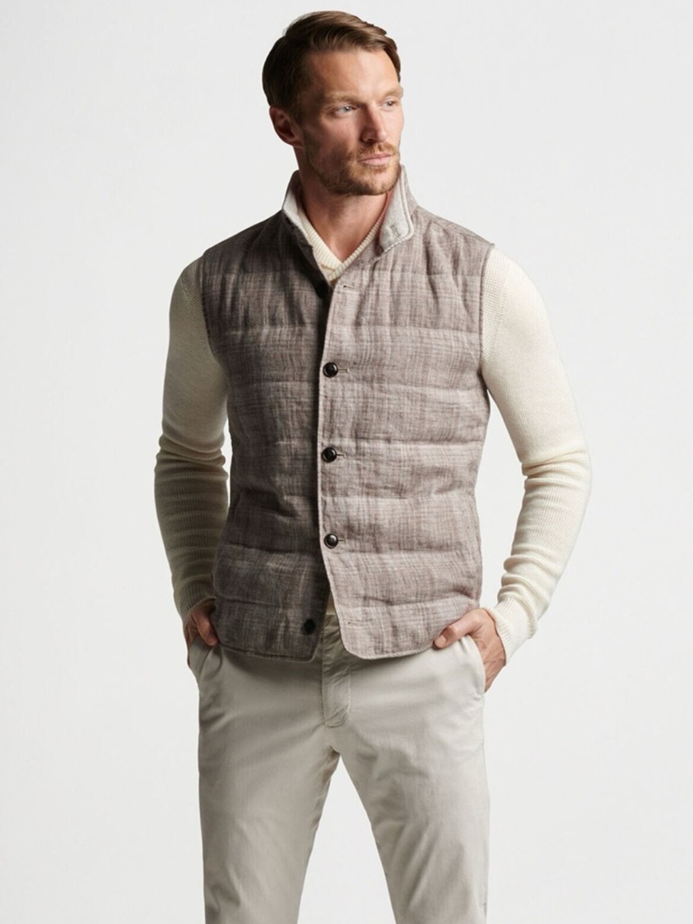 Peter Millar Crow Crafted Summer Journeyman Quilted Linen Vest Argil $600 Retail